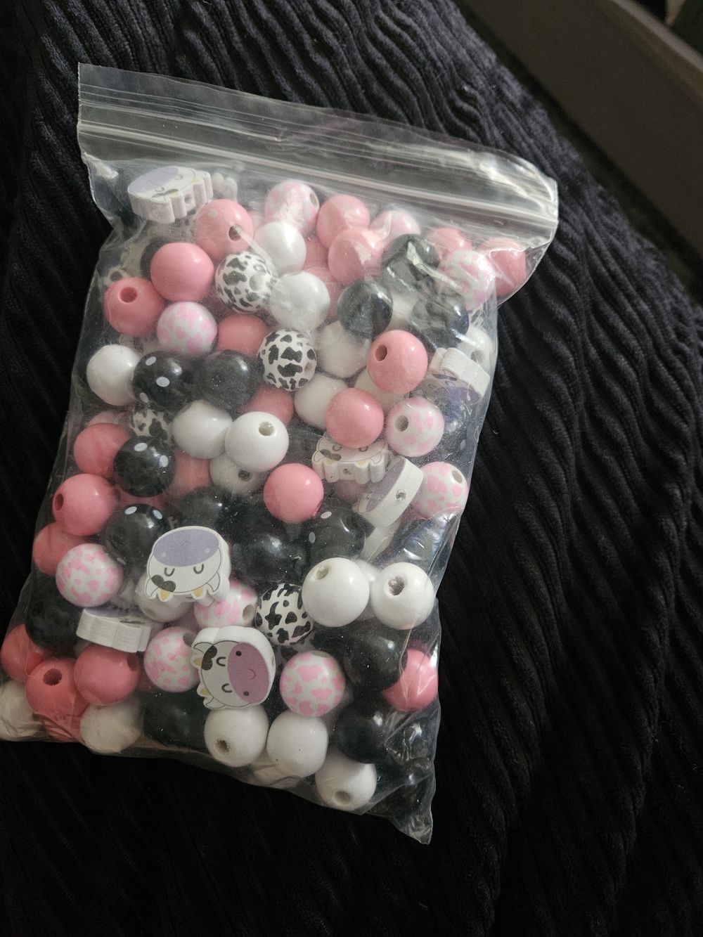 Kids Pink, White & Black Craft Bead Mix - Assorted Animal & Pattern Beads
